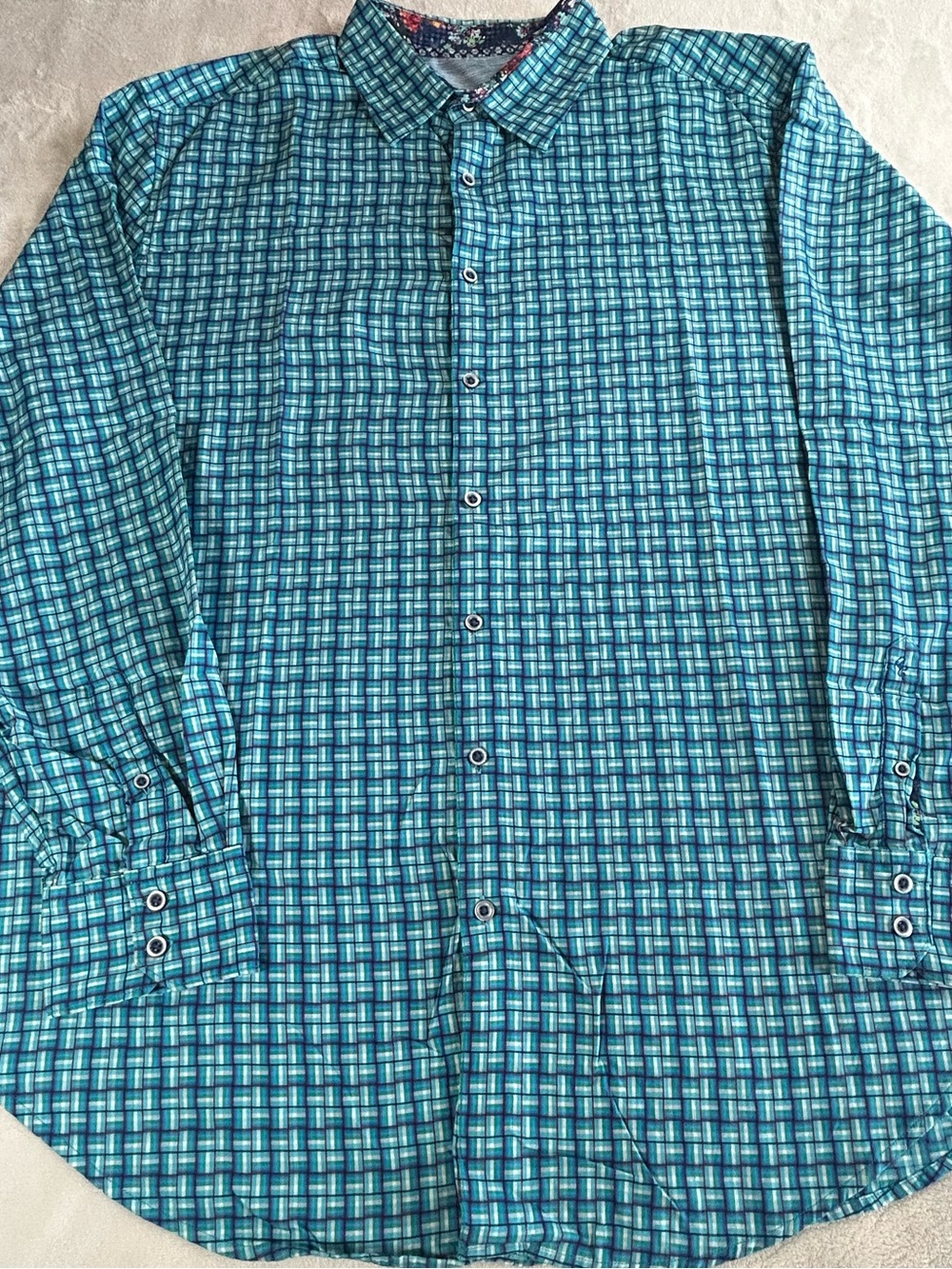 Robert Graham Blue /Green Button-Down Shirt Long Sleeve Geometric Men’s Sz 2XLT